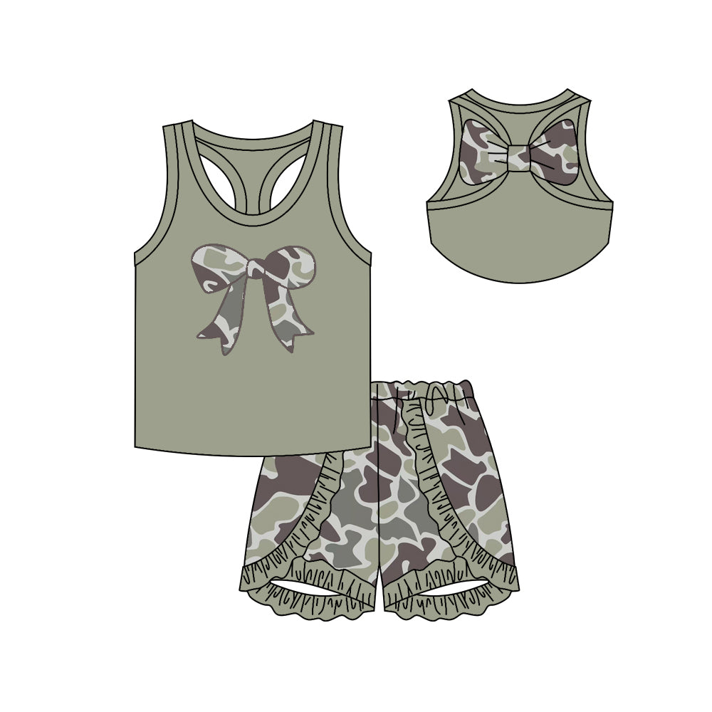 Baby girl dark grey camo bow summer outfit preorder