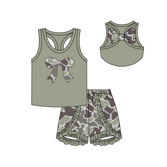Baby girl dark grey camo bow summer outfit preorder