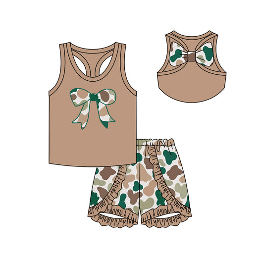 Baby girl green camo bow summer outfit preorder