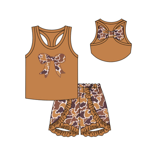 Baby girl mustard camo bow summer outfit preorder