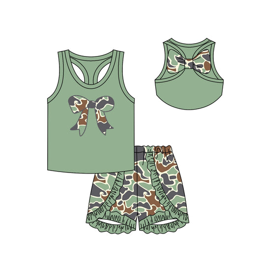 Baby girl light green camo bow summer outfit preorder