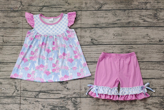 Baby girls blue bow floral summer outfit preorder