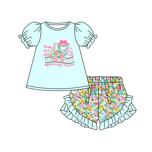 Floral train baby girls matching outfit preorder