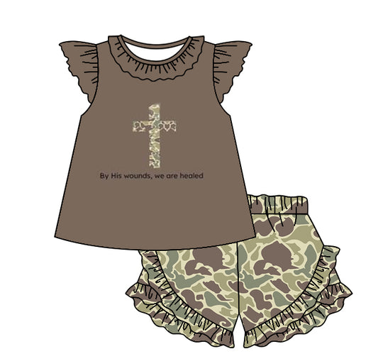 Baby girl Easter camo cross top macthing shorts outfit preorder