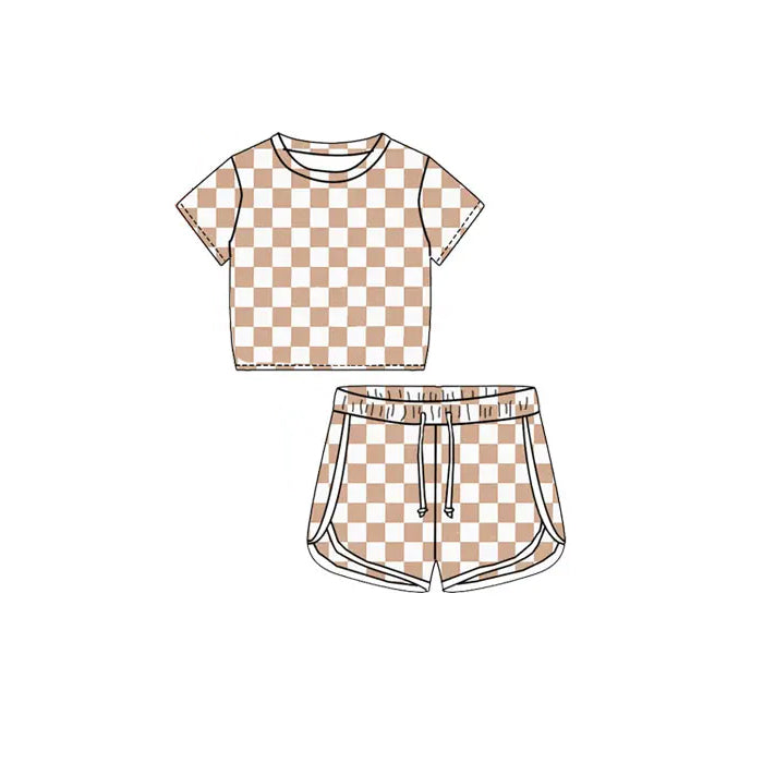 Baby girl khaki checkered summer outfit preorder