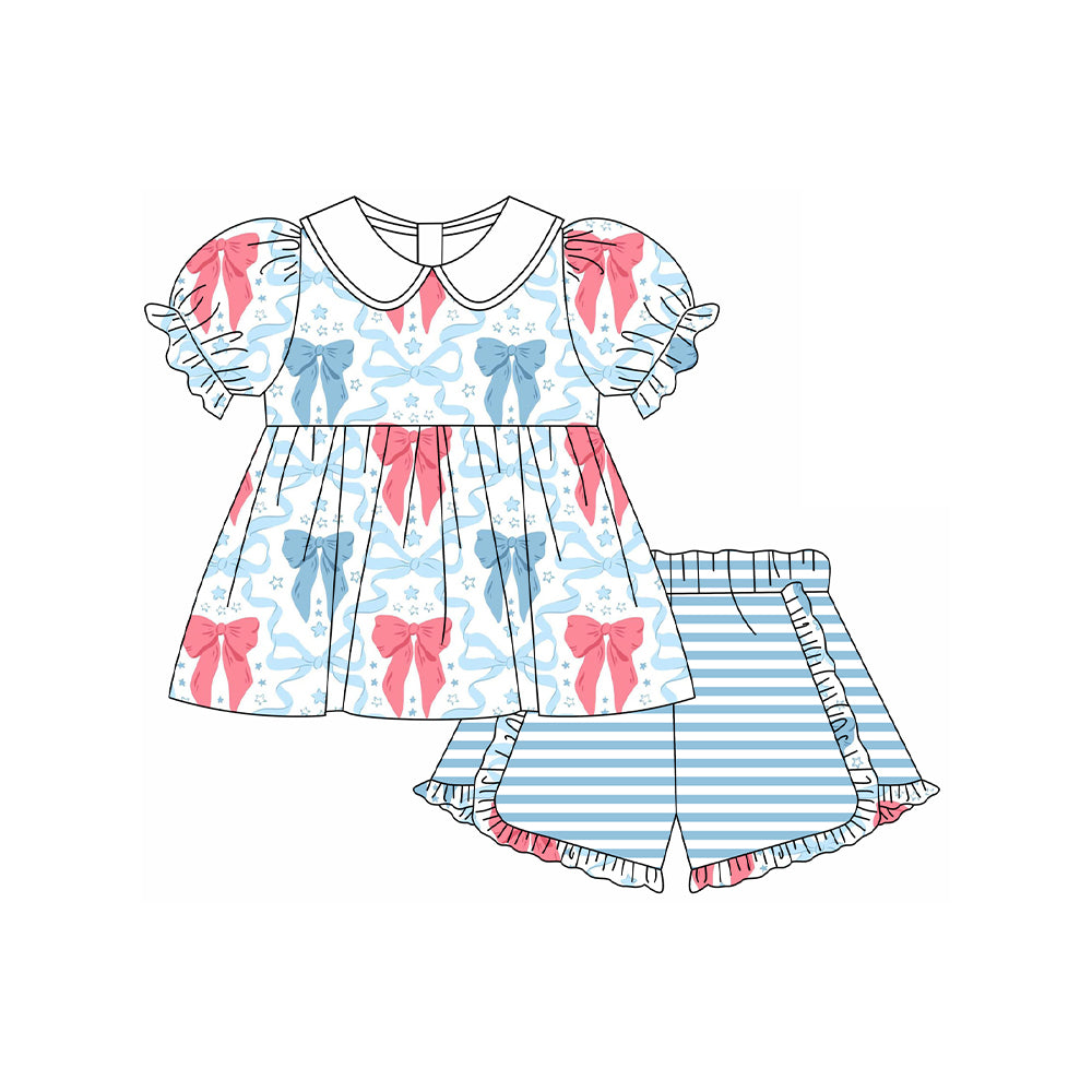 Baby girls blue pink bow summer outfit preorder