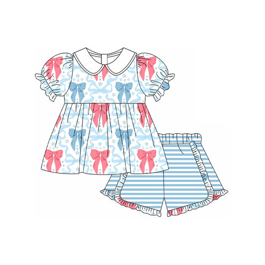 Baby girls blue pink bow summer outfit preorder