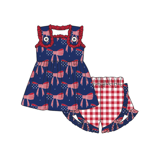 baby girl  july 4th blue star bow summer outfit preorder