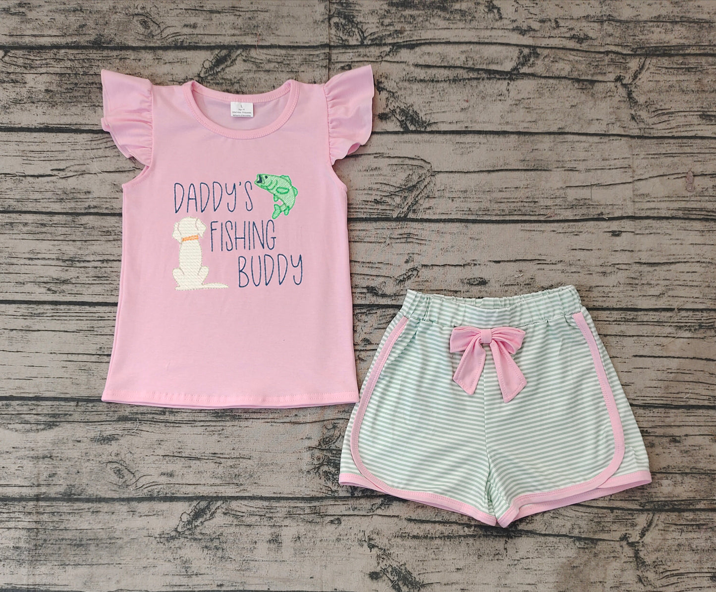 Embroidery Daddys fishing  bunny baby girls outfit preorder