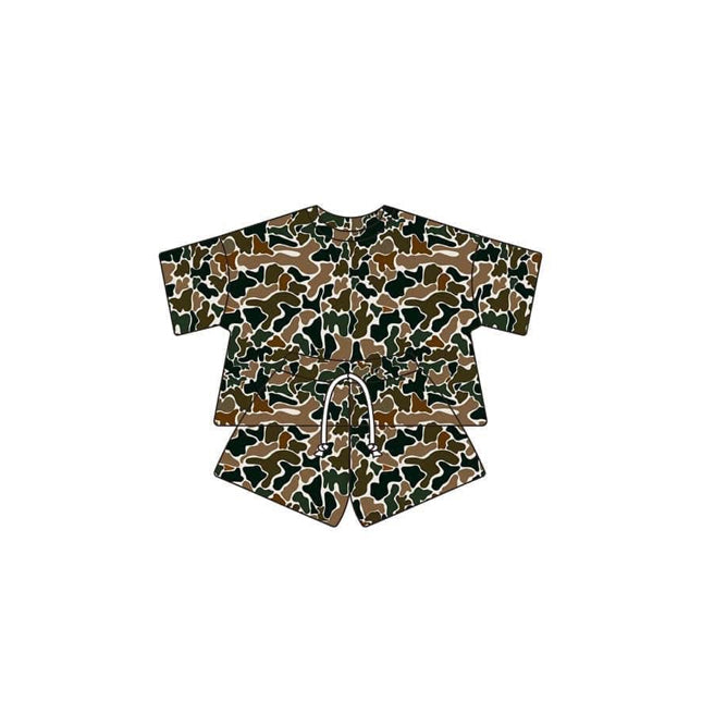 Brown green camo baby girl summer outfit preorder