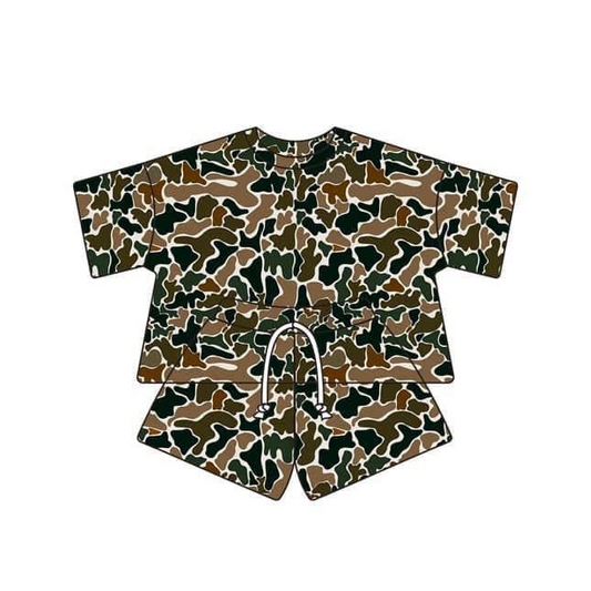 Adult women green brown camo short sleeve pajama set preorder