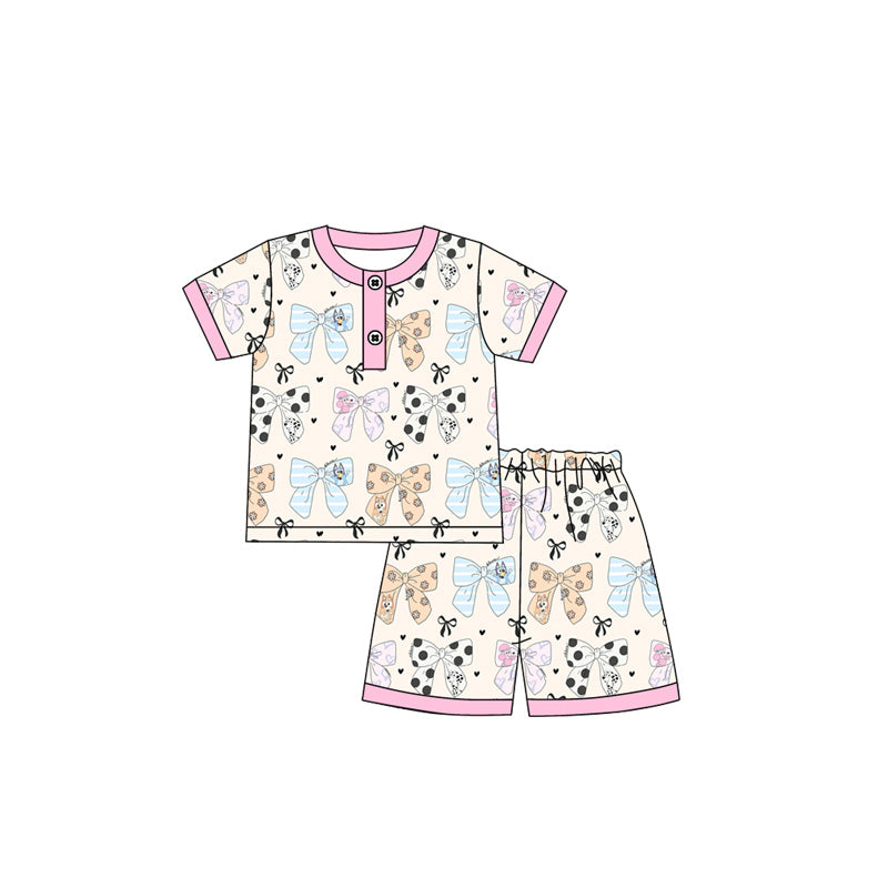 Baby girl blue cartoon dog bow design summer outfit preorder