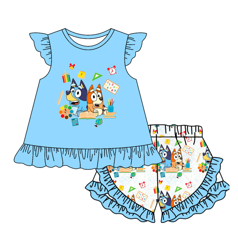 Baby girl blue cartoon dog happy birthday outfit preorder