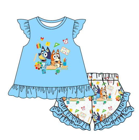 Baby girl blue cartoon dog happy birthday outfit preorder