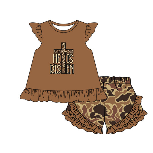 He is risen Easter cross baby girl outfit preorder