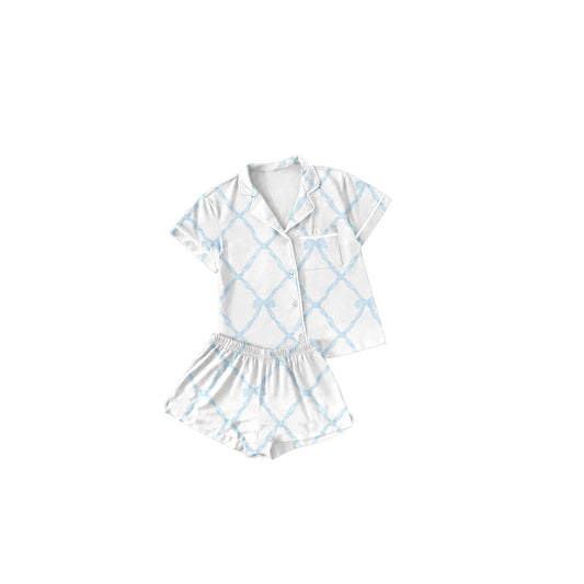 Toddle baby girl blue bow summer pajama set outfit preorder