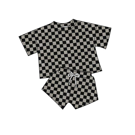 Baby girl grey black checkered summer outfit preorder