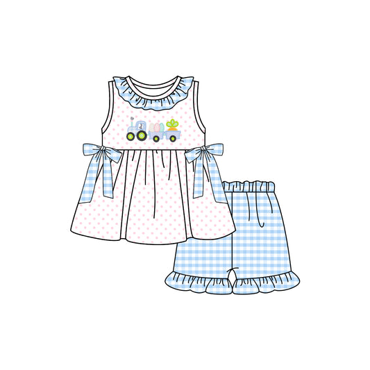 Baby girl Easter bunny tractor carrot blue outfit preorder