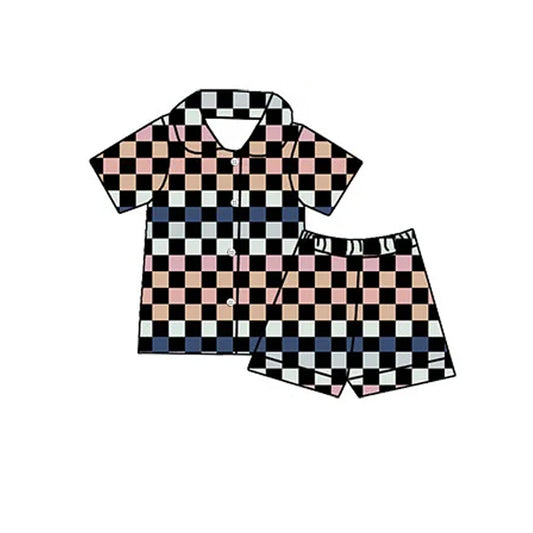 Baby girl pink black checkered summer outfit preorder