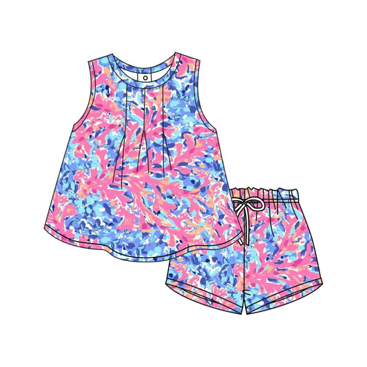 Baby girl blue pink floral summer clothes preorder