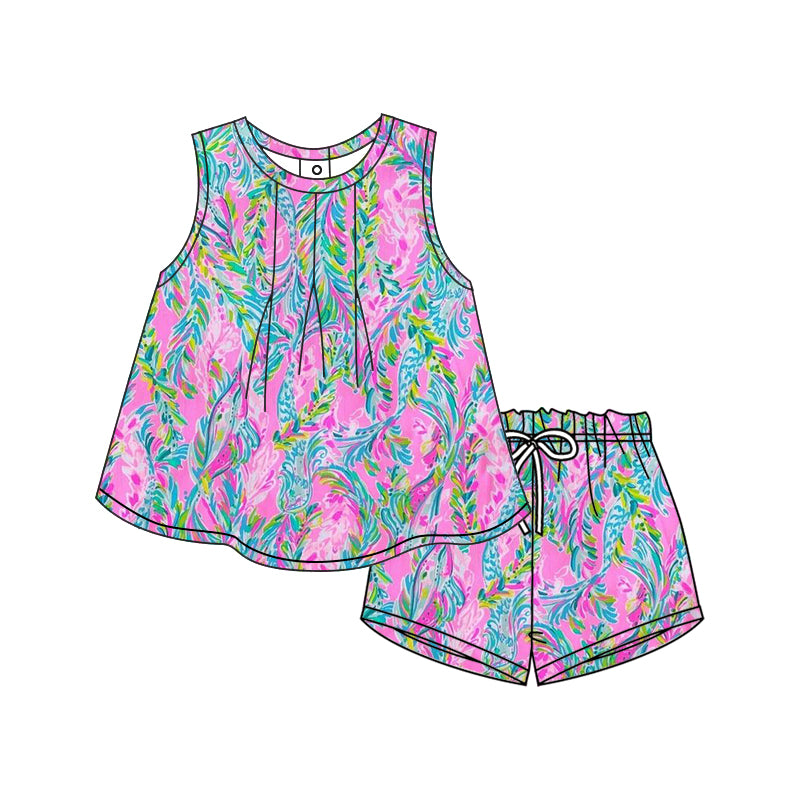 Baby girl blue pink floral summer outfit preorder