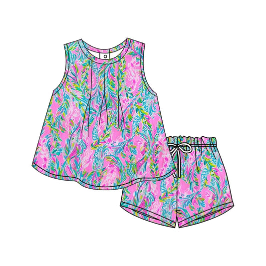 Baby girl blue pink floral summer outfit preorder