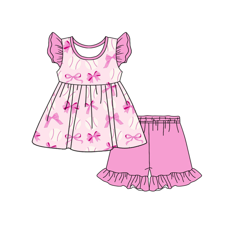 Baby girl pink bow baseball summer outfit preorder