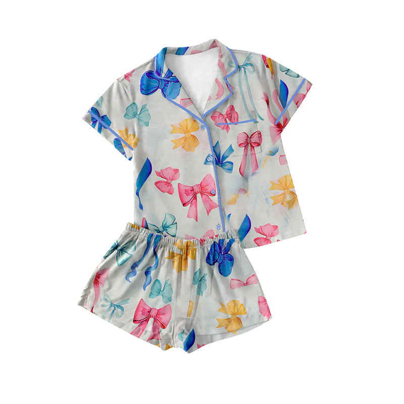 Adult women colorful bow short sleeve pajama set preorder
