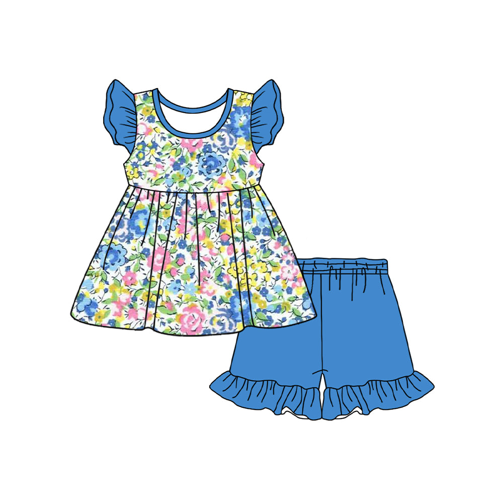 Baby girls blue floral short sleeve outfit preorder