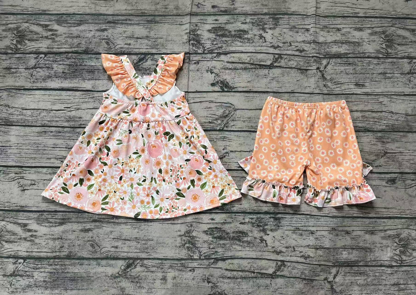 Baby girls orange floral short sleeve outfit preorder