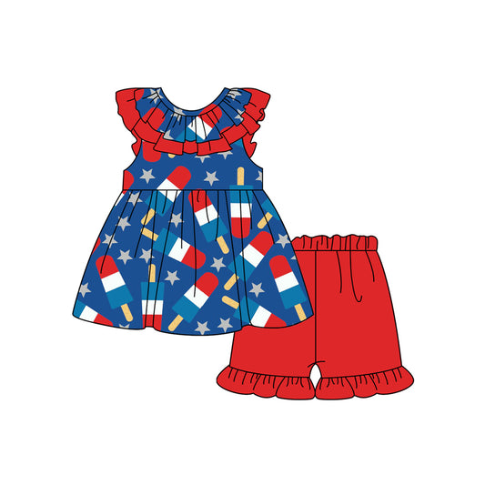 Popsicle design girls short sleeve July 4th outfit preorder