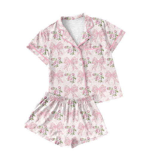 Adult women pink bow floral summer pajama set preorder