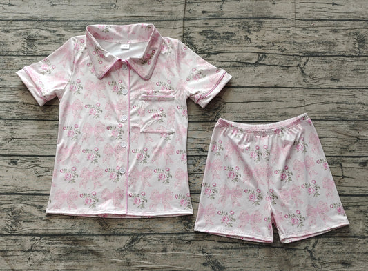 Adult women pink bow floral summer pajama set preorder