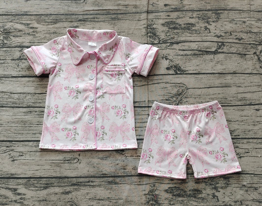 Baby girl pink bow floral summer pajama set preorder