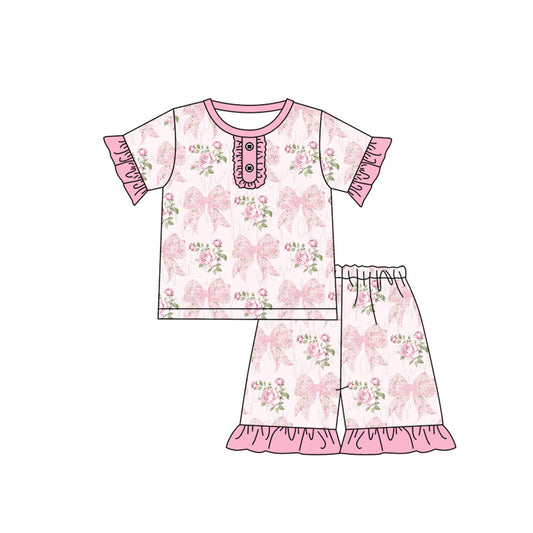 Baby girl pink bow floral summer outfit preorder