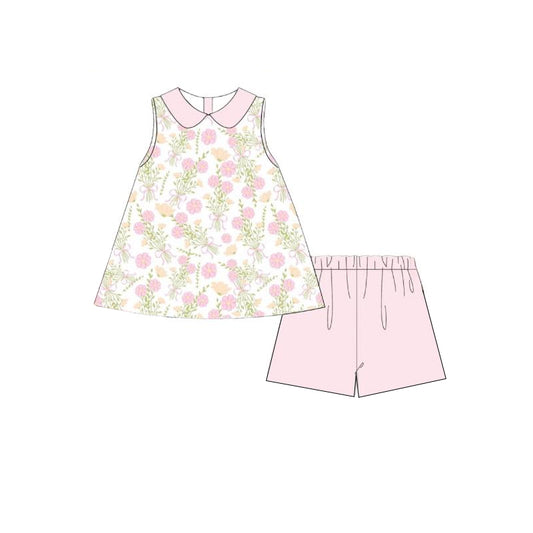 Baby girl floral top matching pink shorts outfit preorder