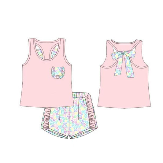 Pink tank top colorful cheetah baby girls outfit preorder