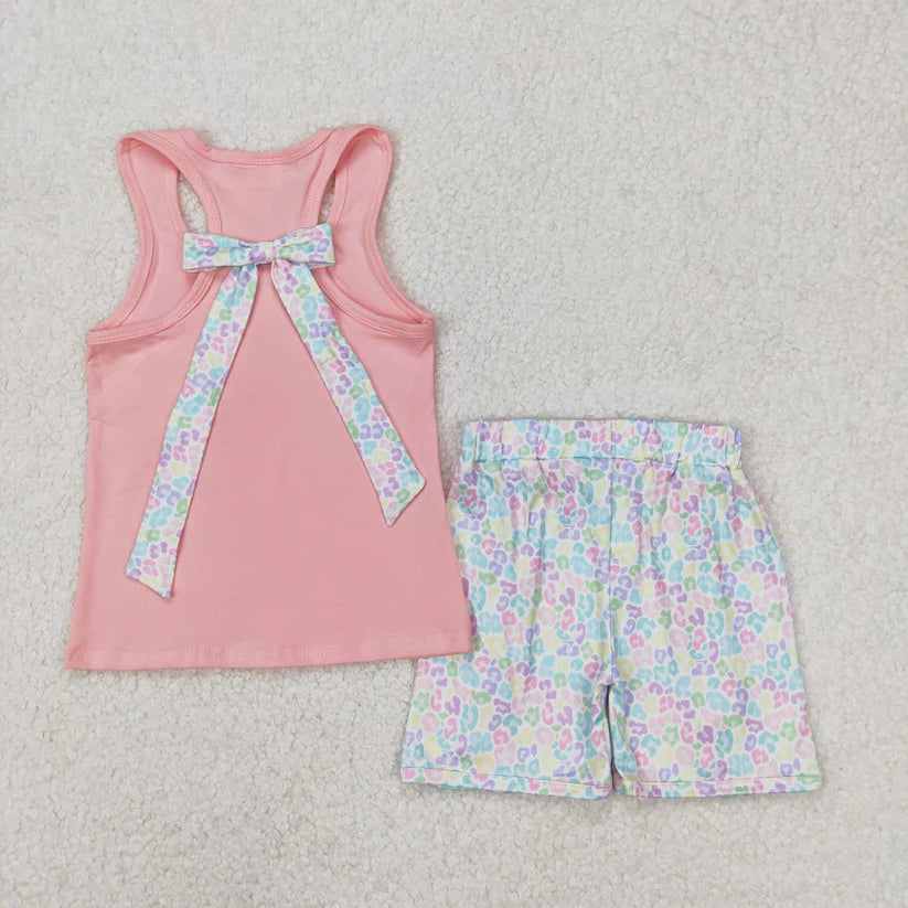 Baby girls pink bow top matching shorts summer outfit