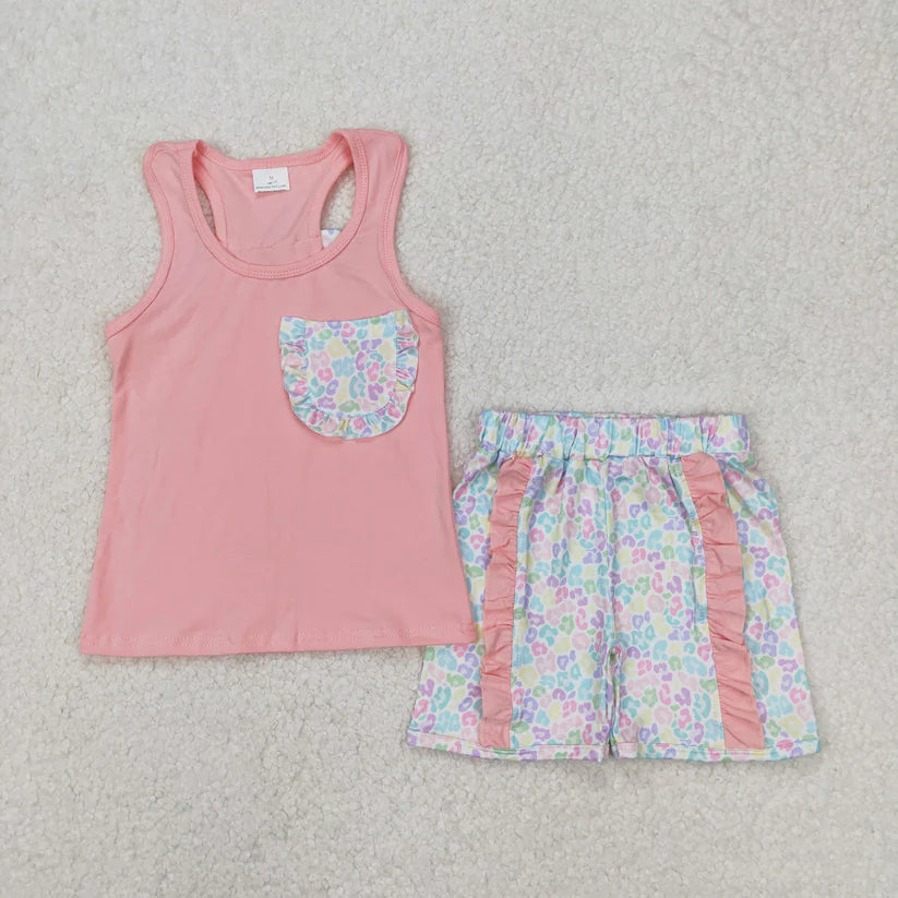 Baby girls pink bow top matching shorts summer outfit