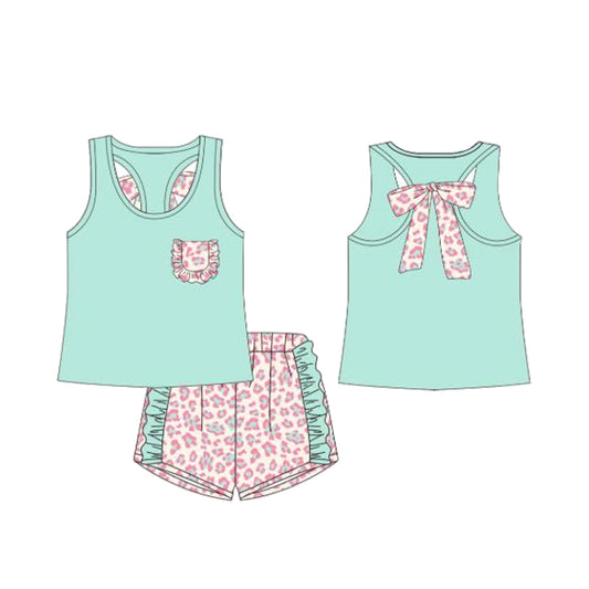 Aqua tank top colorful cheetah baby girls outfit preorder