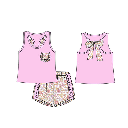 Baby girls pink bow top matching shorts summer outfit preorder