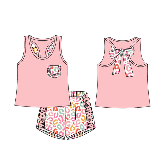 Baby girls pink bow top matching cheetah shorts summer outfit preorder