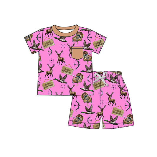 Gone hunting turkey deer top matching shorts girls summer outfit preorder