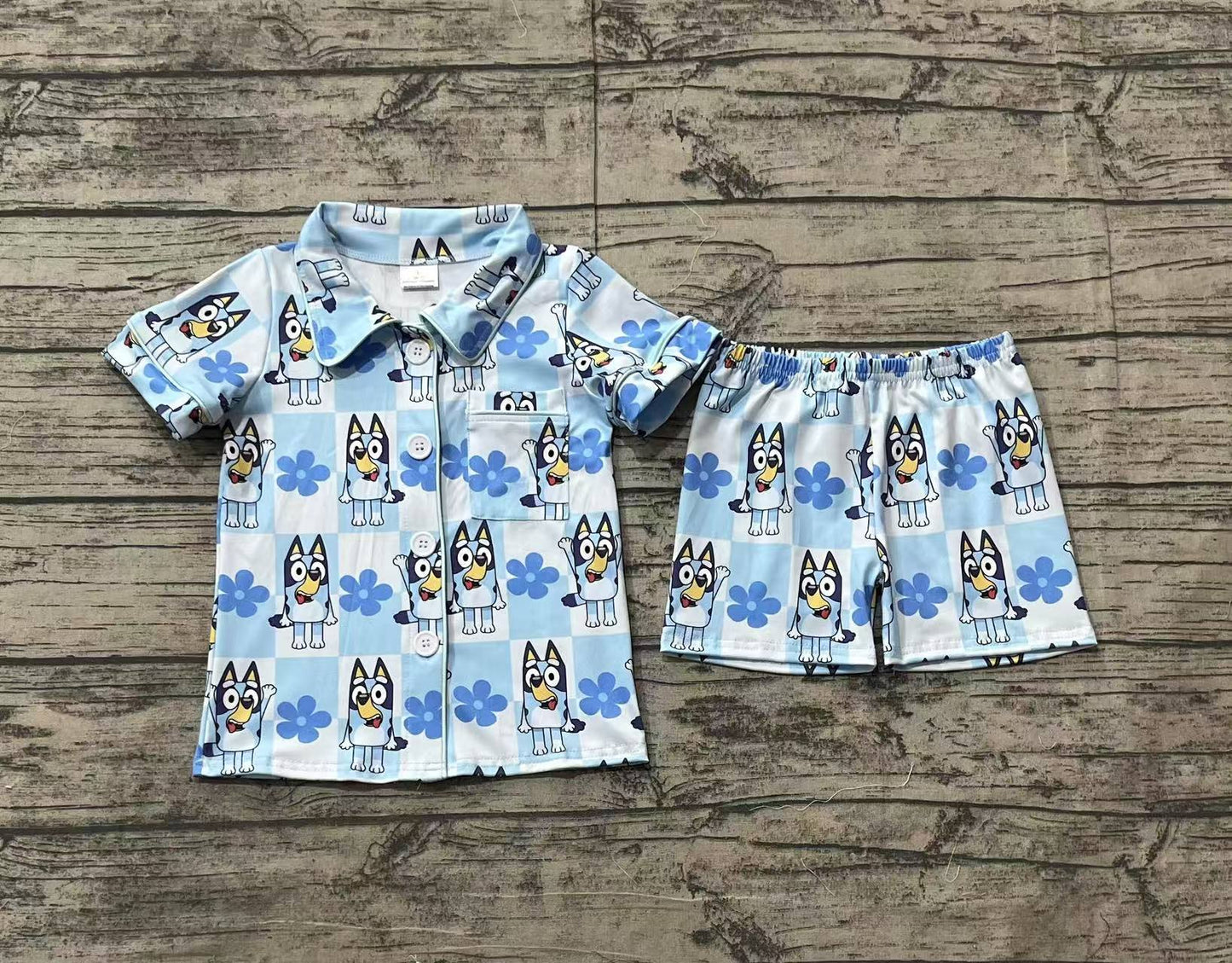 Blue cartoon dog baby girls pajama set preorder