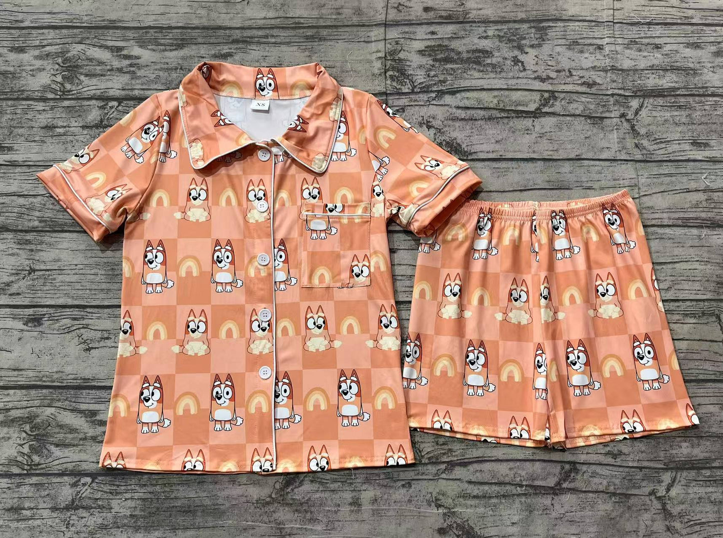 Adult women blue cartoon dog short sleeve pajama set preorder