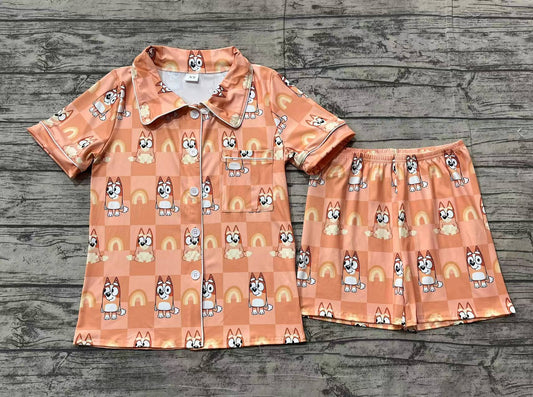 Adult women blue cartoon dog short sleeve pajama set preorder