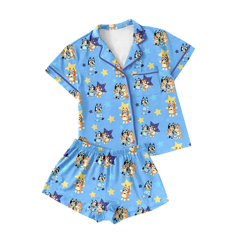 Adult women blue cartoon dog short sleeve pajama set preorder