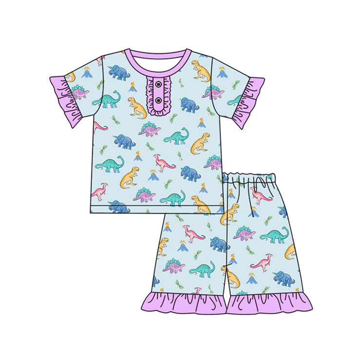 Baby girl colorful dinosaur shorts summer outfit preorder