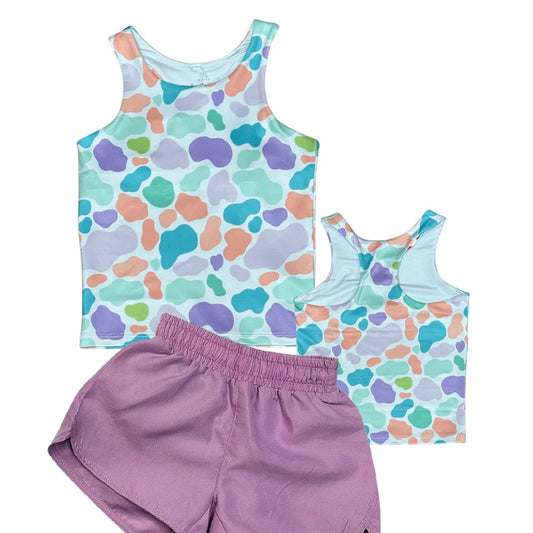 Colorful cow print baby girl summer outfit preorder