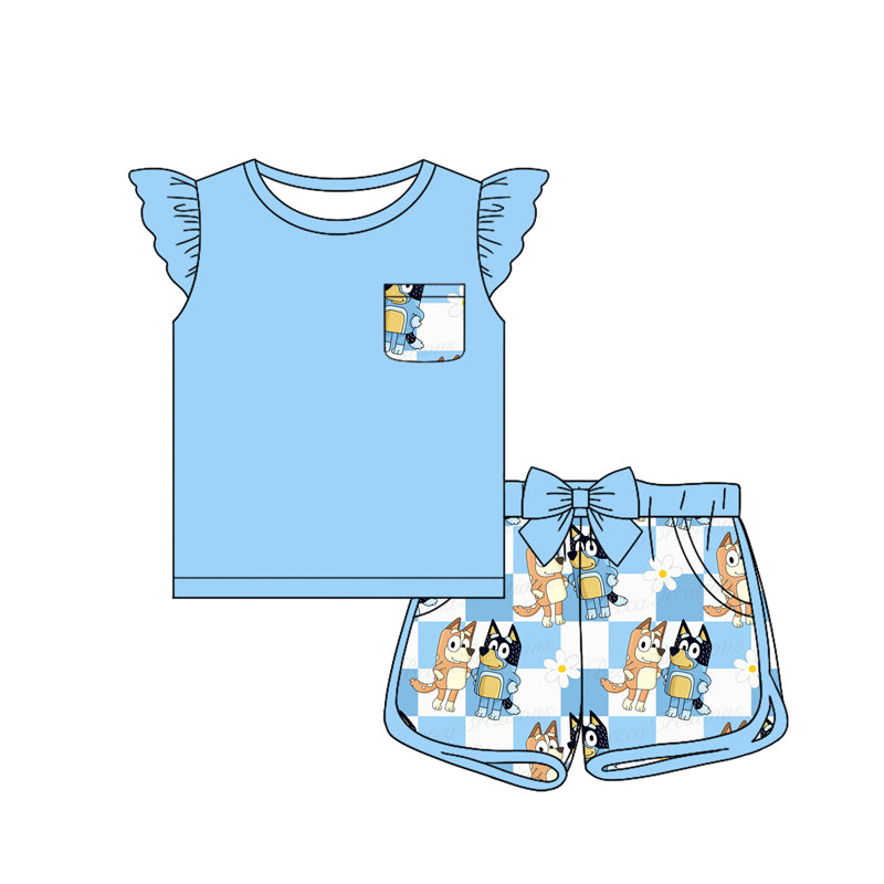 Blue cartoon dog baby girls outfit preorder